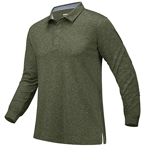 Men's Casual Long Sleeve Polo Shirts Spring Quick Dry Golf Shirts Lightweight Sport Polo Shirt,Army 