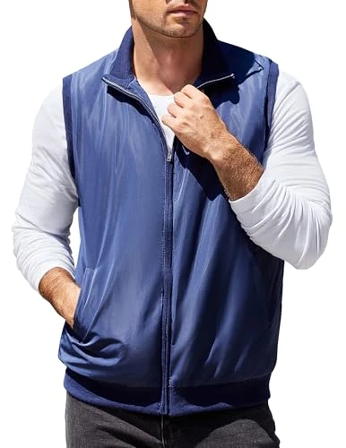 Men's Casual Outerwear Vest Lightweight Waterproof Sleeveless Jacket for Running Hiking, Navy Blue, Large
