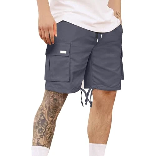 Men's Casual Pocket Length Shorts Knee Shorts Drawstring Trousers Solid Men's Shorts Transparent Tru