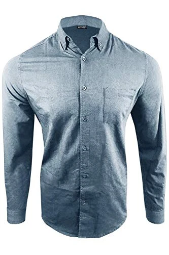 Mens Casual Shirt Button Down Long Sleeve Shirts Plain Sky Blue XX-Large