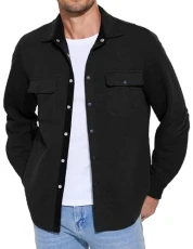 Men's Casual Shirt Jacket Lightweight Shacket Jacket Quilted Button Down Jackets, Black, M