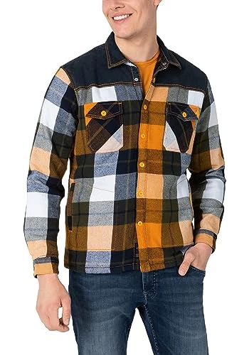 Men's Casual Shirt Overshirt Padded Checked S M L XL XXL 3XL Cotton, Yellow Blue Check 7049, XXL