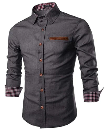 Mens Casual Shirts Long Sleeve Dress Shirts Cotton Shirts Regular Fit Denim Shirt Business Shirt Cow