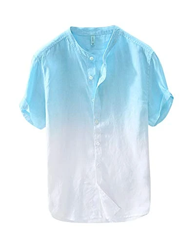 Men's Casual Shirts Ultra-Thin Linen Shirt Button Down Beach Top Lake Blue XL