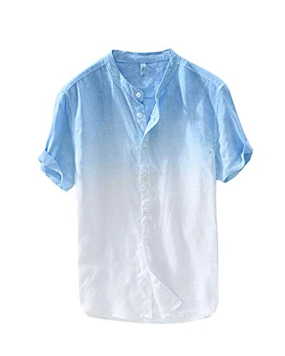 Men's Casual Shirts Ultra-Thin Linen Shirt Button Down Beach Top Sky Blue XL