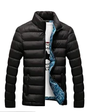 Men's Casual Slim Zip Stand-Collar Short Jacket Coat Long Sleeve Quilted Outwear Black XXL