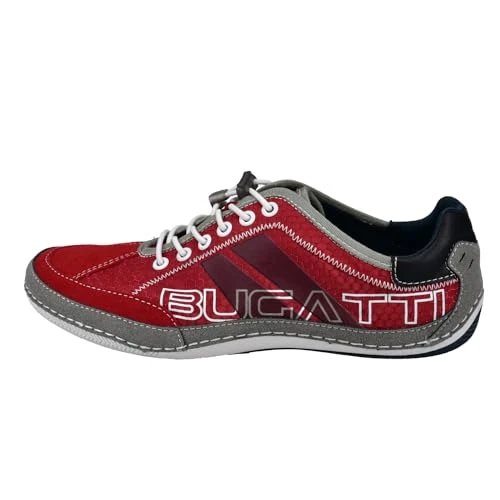 Men's Casual sneaker with flexible sole, lace-up shoe with memory foam, elastic laces, Red, 8 UK