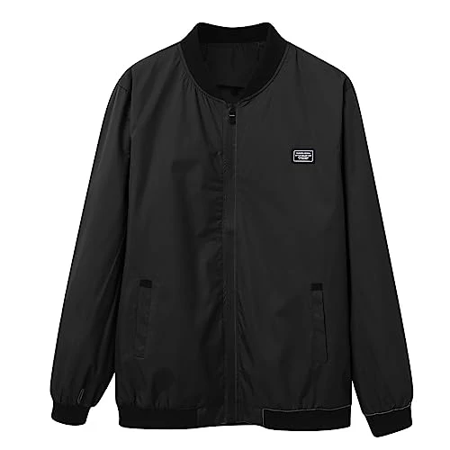 Men's Casual Solid Side Seam Pocket Jacket Stand-Up Collar Long Sleeve Zip Button Fly Pocket Coat Denim Jackets Men's Waterproof Jacket Men's Thin Jacket Men Lightweight, black, XXXL
