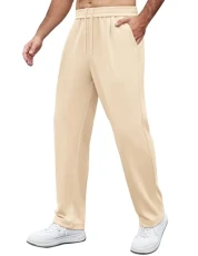 Mens Casual Sweatpants Open Bottom Lightweight Lounge Pants Straight Leg Workout Yoga Pants with Pockets, Beige, 3X-Large Mens Casual Sweatpants Open Bottom Lightweight Lounge Pants Straight Leg Workout Yoga Pants with Pockets, Beige, 3X-Large