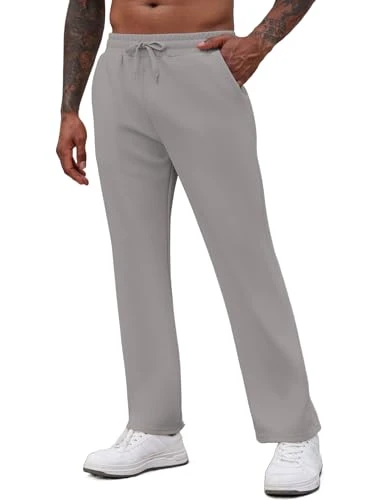Men's Casual Sweatpants Open Bottom Lounge Pants Drawstring Sweat Pants Joggers with Pockets, Light Grey, 3X-Large