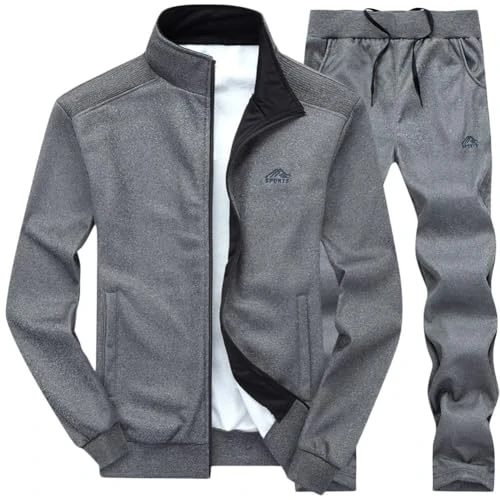 Men's Casual Tracksuit Set 2 Piece Athletic Sweat Suits Long Sleeve Zipper Jacket Bottoms Jogging Running Joggers Set Workout Fitness Running Sweat-Suits Sportswear Set,Grey2,L