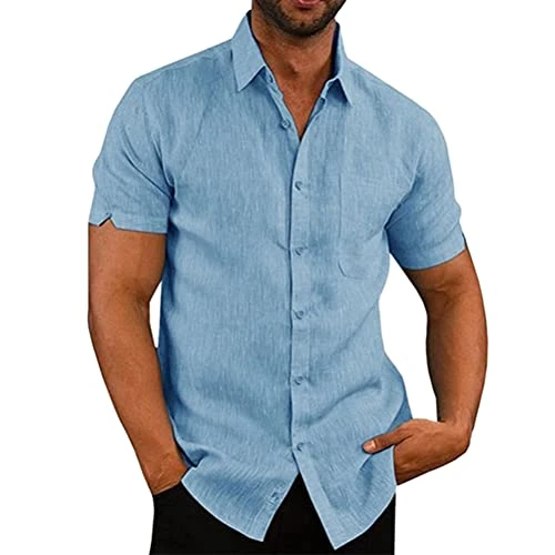 Mens Casual Urban Stylish Slim Fit Shirt Summer Short-Sleeved Button Down Shirt Casual and Comfortab