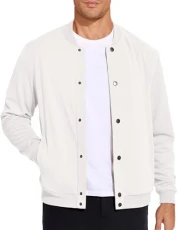 Mens Casual Varsity Jacket Lightweight Baseball Letterman Bomber Jacket, White, S