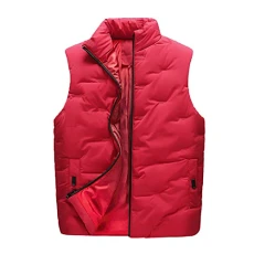 Mens Casual Vests Zipper Vest Stand Collar Pocket Long Sleeve Solid Winter Warm Vest Hooded Jacket Jackets And Sweatshirts, red, XXL