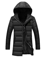 Mens Casual Warm Quilted Puffer Jacket Hood Outerwear Zip Long Coat Jacket Black S