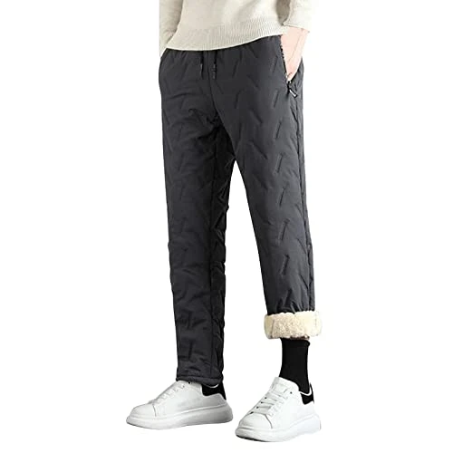 Men's casual warm trousers, fixed trousers, thickened zip pocket, drawstring trousers, checked trous