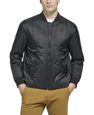 Men's Channel Quilted Open Bottom Bomber Jacket, Black, XXL
