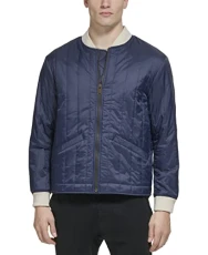 Men's Channel Quilted Open Bottom Bomber Jacket, Navy, XL