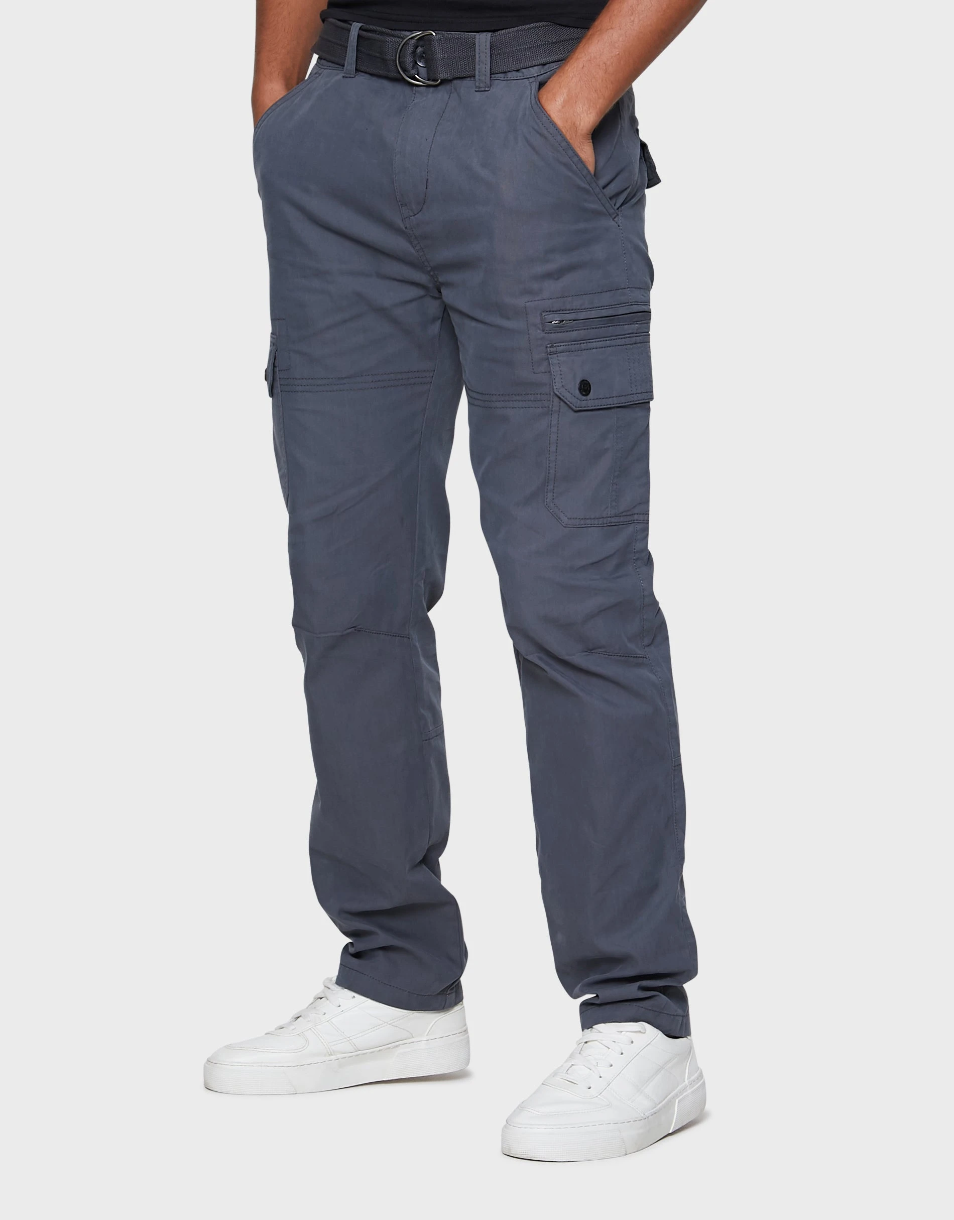 Men's Charcoal Belted Cargo Trousers