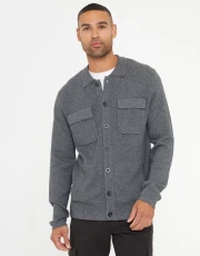 Men's Charcoal Marl Knitted Long Sleeve Shirt