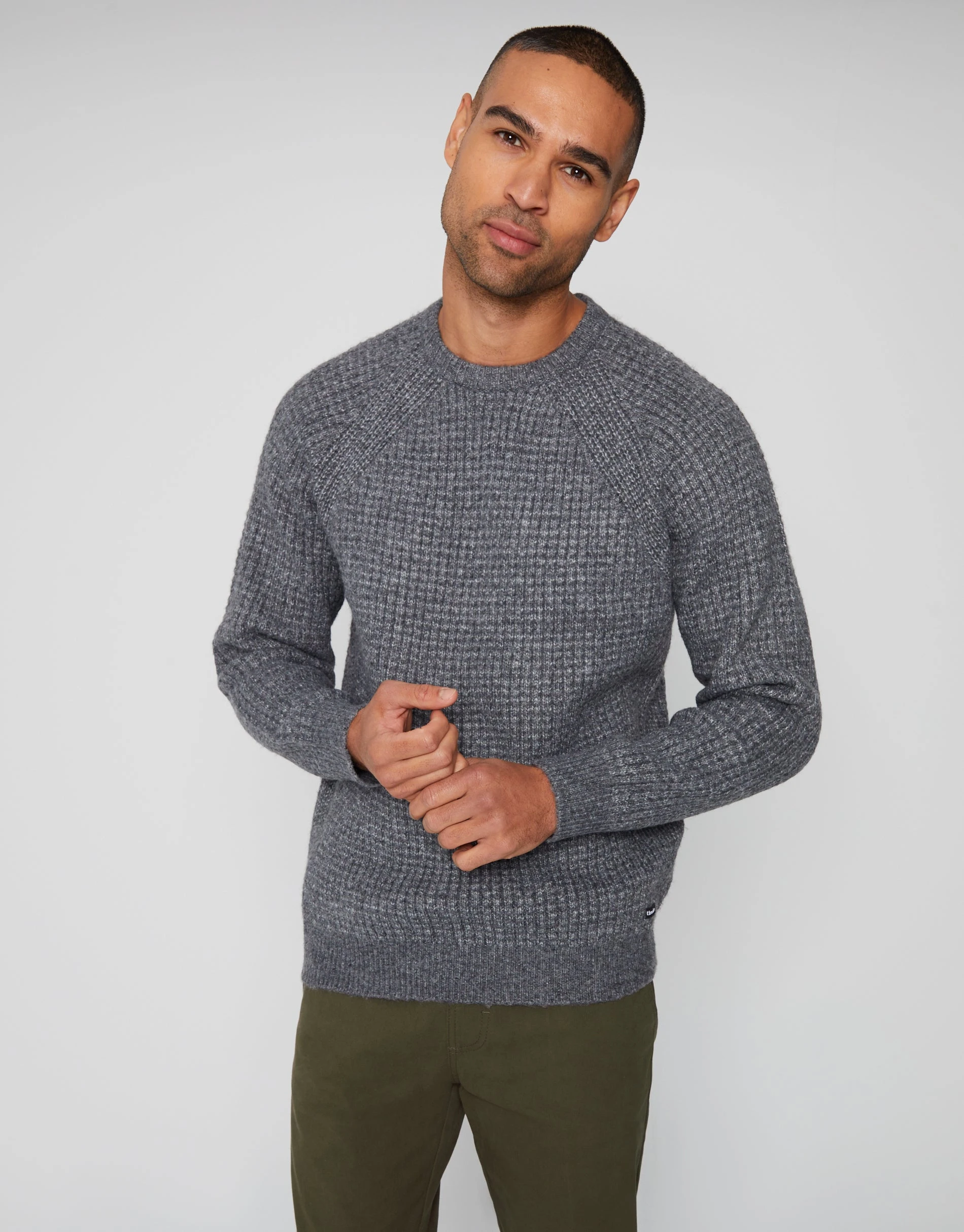 Men's Charcoal Marl Raglan Sleeve Crew Neck Jumper