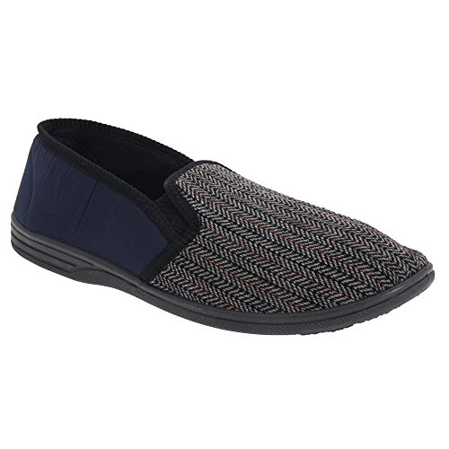 Mens Charles Herringbone Felt Gusset Slippers (9 UK) (Navy Blue)