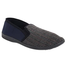Mens Charles Herringbone Felt Gusset Slippers (9 UK) (Navy Blue)