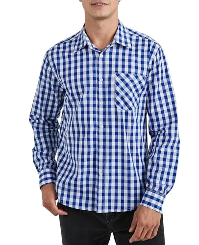 Mens Check Shirts Long Sleeve Casual Lumberjack Shirt for Men Button Down Plaid Shirt for Formal Bus