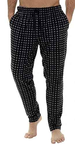 Mens Checked Fleece Lounge Pyjama Pants Grey L