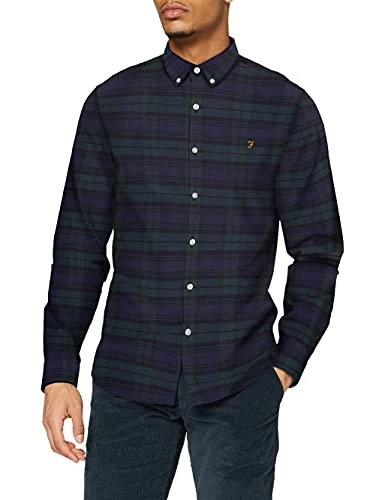 Mens Checked Shirt Long Sleeve Collared Pine L