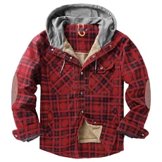 Men's Checkered Cotton Padded + Fur Lined Lumberjack Shirt Winter Button Down Fleece Quilted Jacket Red SN071193 S