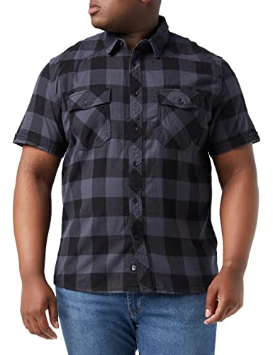 Mens Checkshirt Halfsleeve Dress Shirt, Black/Grey, 5XL UK