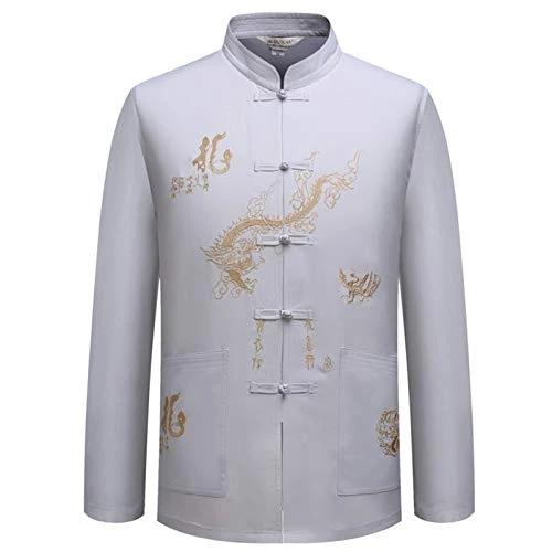 Men's Chinese Traditional Long Sleeve/Short Sleeve Stand Collar Tang Suit with Dragon Design Tai Chi