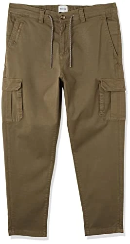 Men's Chino Cargo Joggers Jeans, Tea Leave 6538, 36 W/32 L