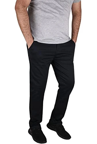 Mens Chino Regular Fit Jeans Stretch Trousers Straight Leg Pants Casual Work Cotton Zip Fly Bottoms Navy 36W / 34L