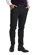 Mens Chino Trousers Slim Fit Stretch Twill Casual Pants (34W / 32L, Black)