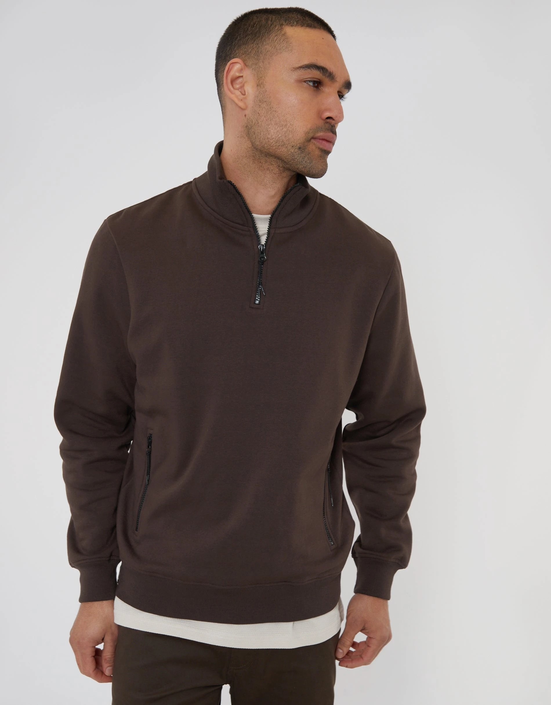 Men's Chocolate Quarter Zip Sweatshirt