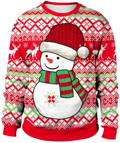 Men's Christmas Digital Print Sweatshirt Unisex Long Sleeve Pullover Crew Neck Snowman Crew Neck Swe