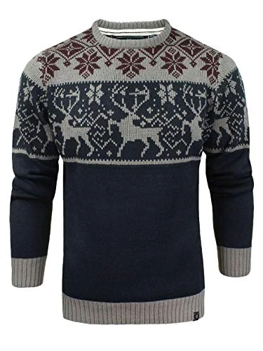 Mens Christmas Jumper Knitted Reindeer Navy