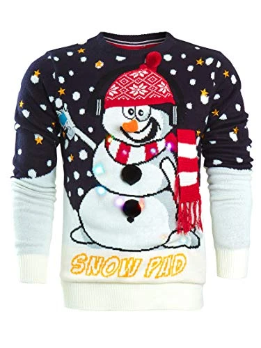 Mens Christmas Jumper Lights Up, Snowman Navy White, M