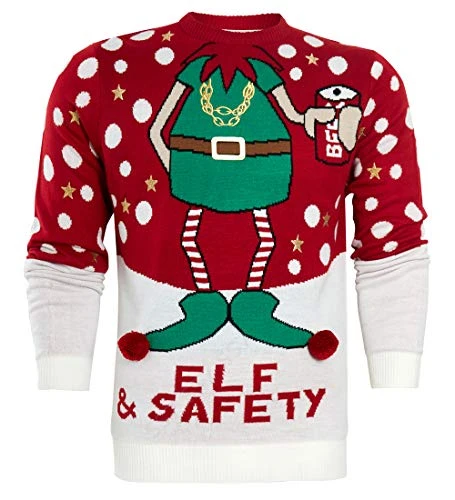 Mens Christmas Jumper Red Elf Xmas Santa Size XS S M L XL Green Novelty