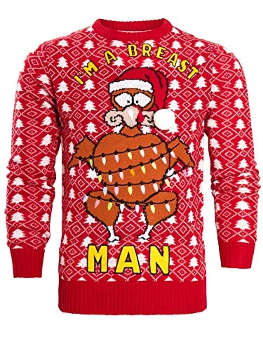 Mens Christmas Jumper Red Turkey Breast Man