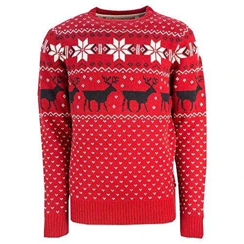 Mens Christmas Jumper Xmas Fallow Crew Jumpers (Red, XL)