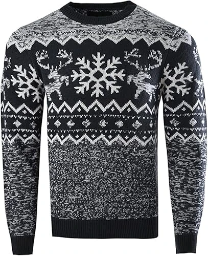 Mens Christmas Jumper Xmas/Reindeer Stag Nordic Festive Jumper (F_Navy, M)