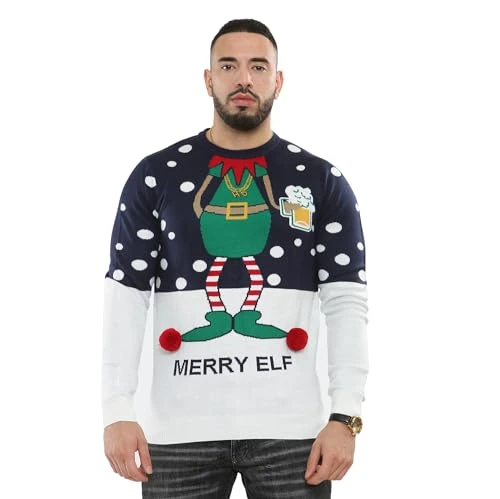 Men's Christmas Jumpers Xmas Santa to The Pub Reindeer Novelty Unisex Long Sleeves Crew Neck Winter 