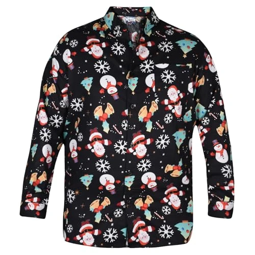 Mens Christmas Shirt Xmas Printed Long Sleeve Fancy Shirts Button Down Cotton Novelty Snowman Santa 