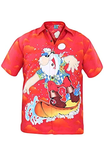 Mens Christmas Shirt Xmas TF Hawaiian Printed Short Sleeve Top Casual Surfin' Santa Holiday Beach Pa