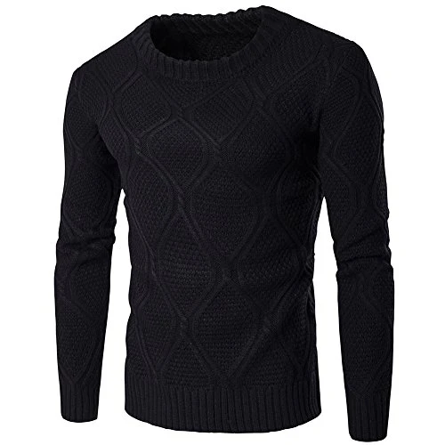 Mens Chunky Cable Knit Jumper Thick Warm Sweater Pullover Black M