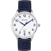 Men's Classic Blue Leather Strap White Dial Watch - Silver