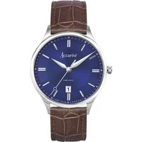 Men's Classic Brown Leather Strap with Windsor Blue Dial - Silver